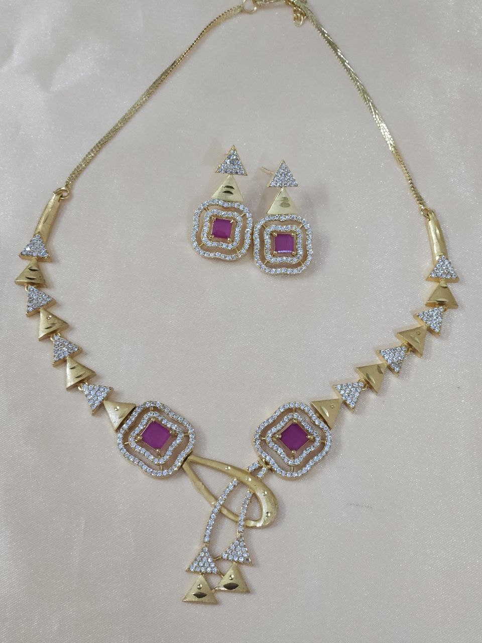 Designer Gold Ruby Nano AD Necklace
