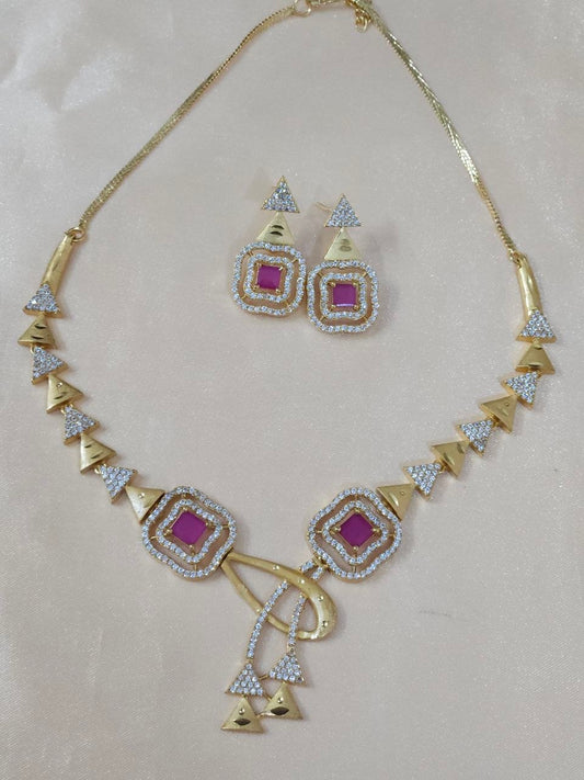 Designer Gold Ruby Nano AD Necklace