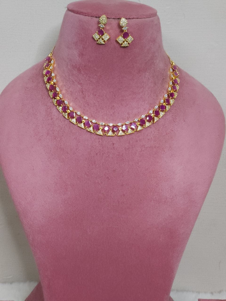Ruby Gold Polish AD Necklace [Premium]