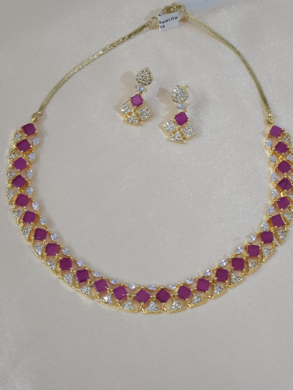 Ruby Gold Polish AD Necklace [Premium]