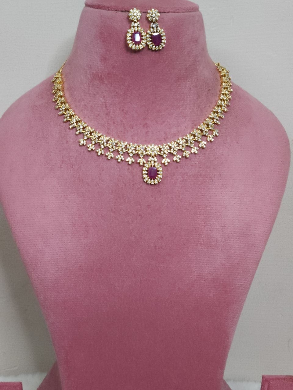 Designer Ruby Gold AD Necklace [Premium]