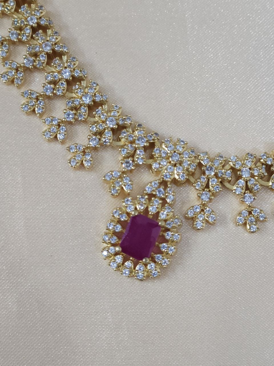 Designer Ruby Gold AD Necklace [Premium]
