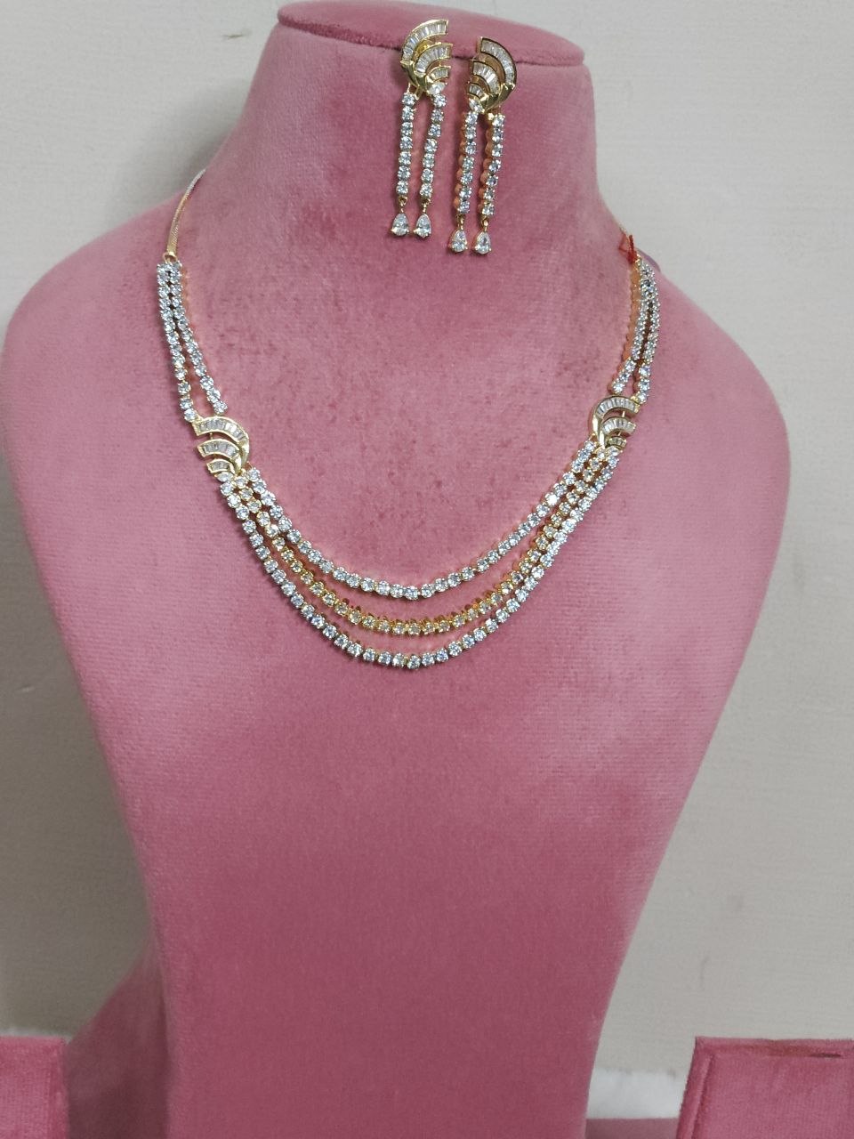 Tanishq Dual Polish 3-Layer AD Necklace [Premium]