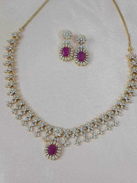 Designer Ruby Gold AD Necklace [Premium]