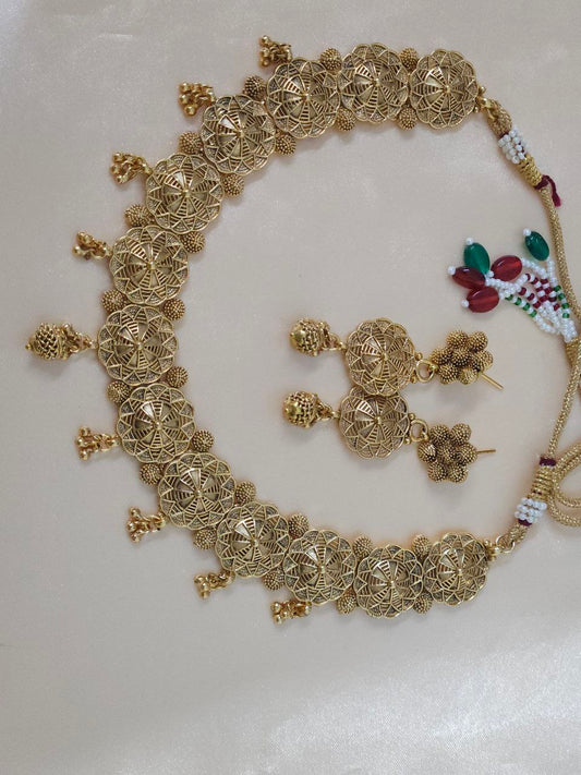 Jali Work Gold Ghungru Necklace