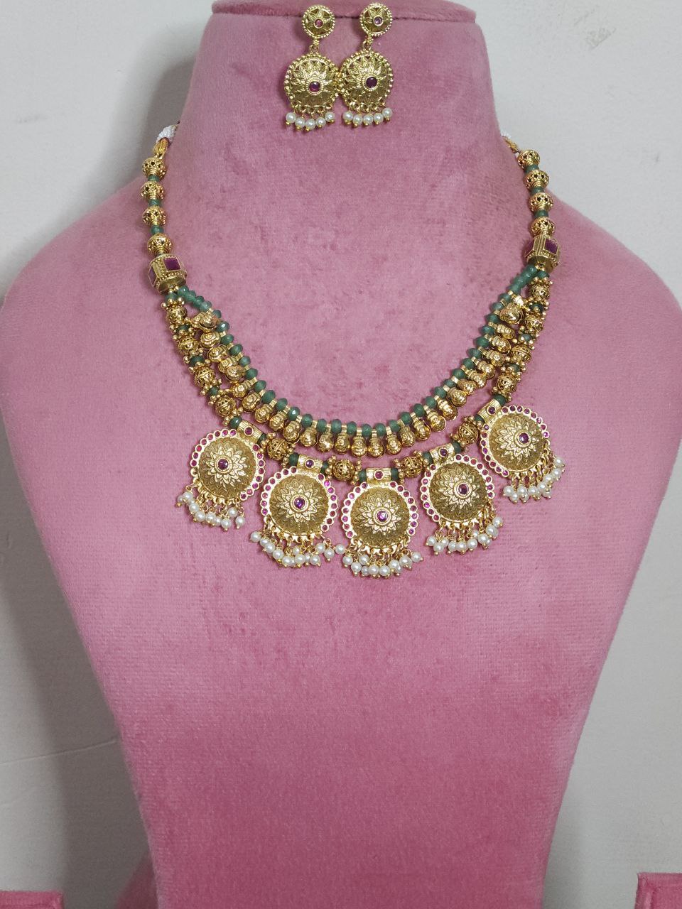Gold Finish Handwork Piroi 2-Layer Necklace