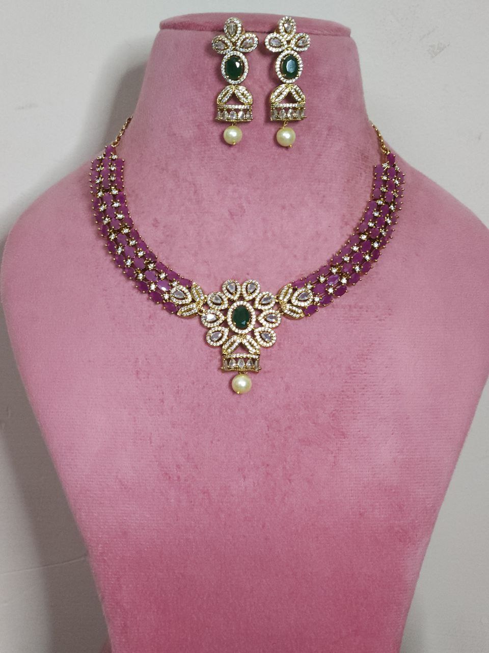 Natural Green-Ruby AD Hasli Necklace