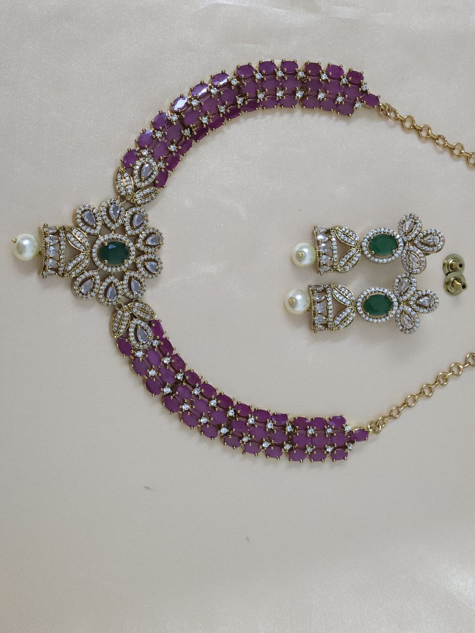 Natural Green-Ruby AD Hasli Necklace