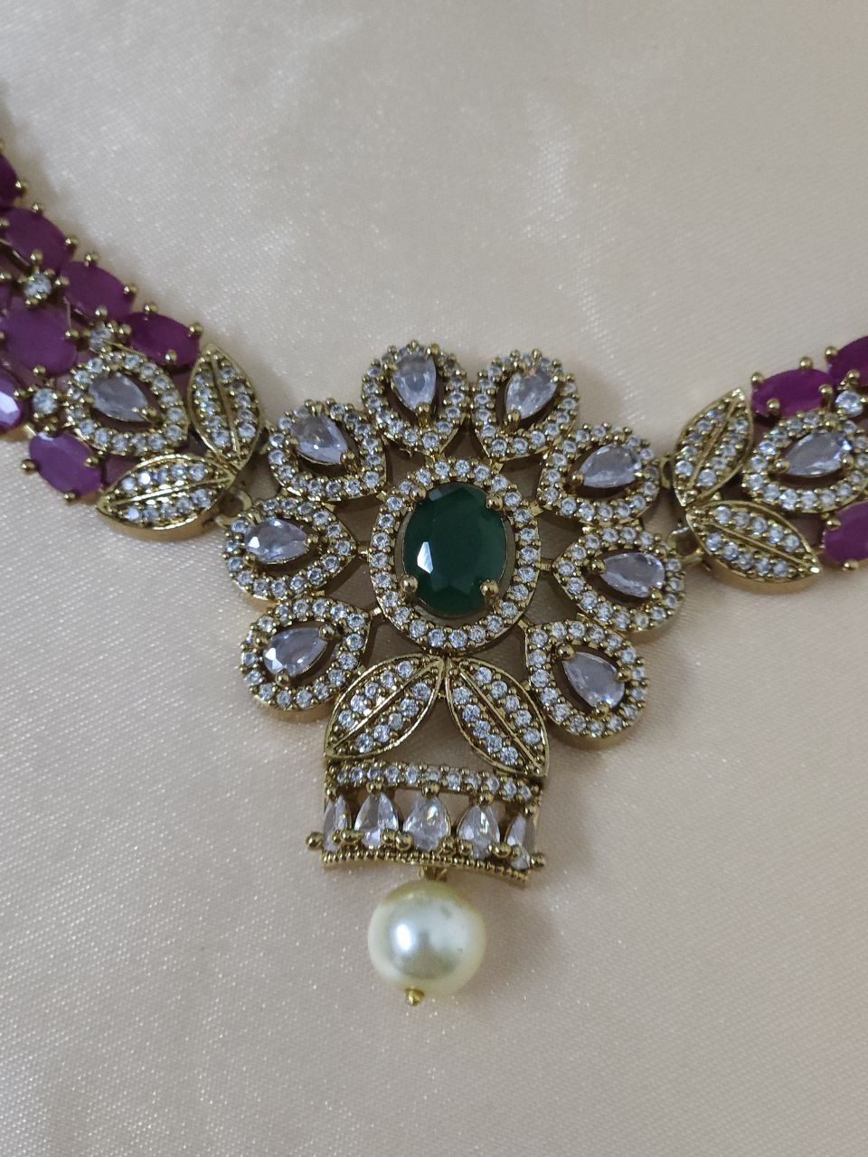 Natural Green-Ruby AD Hasli Necklace