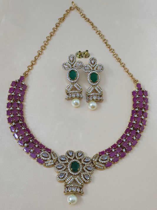 Natural Green-Ruby AD Hasli Necklace