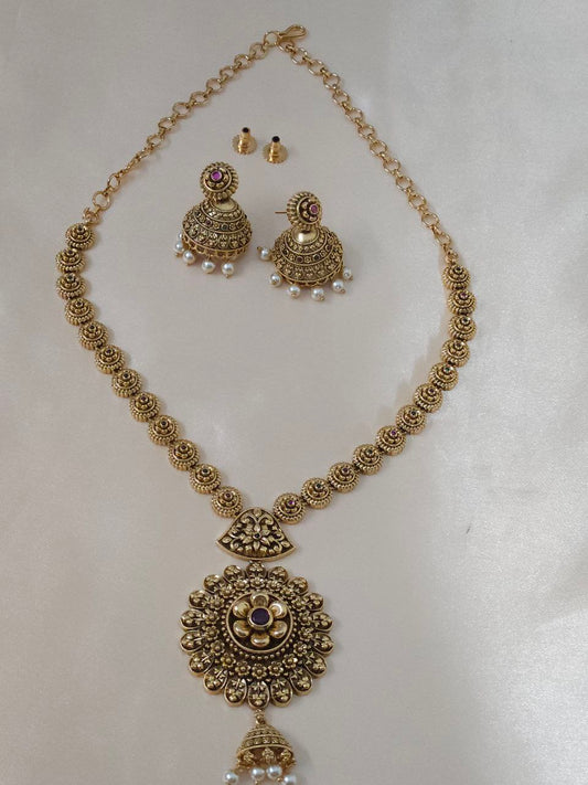 Premium Gold Finish Pure Nakshi Long Necklace