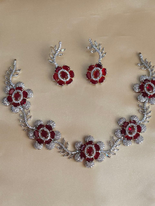Premium Flower-Pattern Red AD Necklace