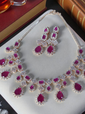 Semi-Bridal Ruby AD Necklace [Rose Gold]