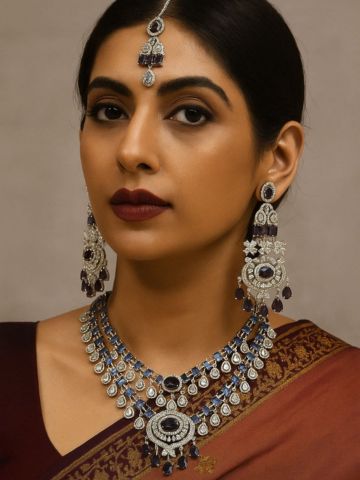 Purple 2-Layer Drops AD Bridal Necklace