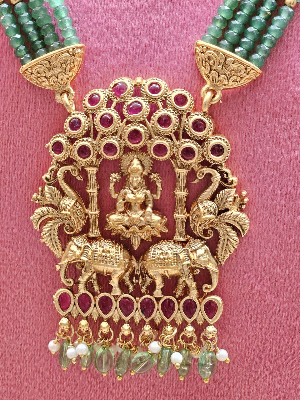 Long Mint Green Beads Laxmi Motif Haram