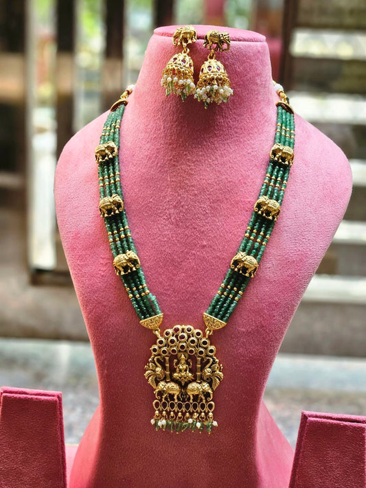 Long Mint Green Beads Laxmi Motif Haram