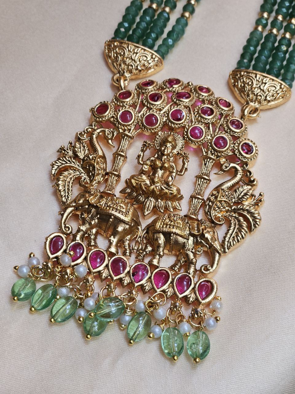 Long Mint Green Beads Laxmi Motif Haram