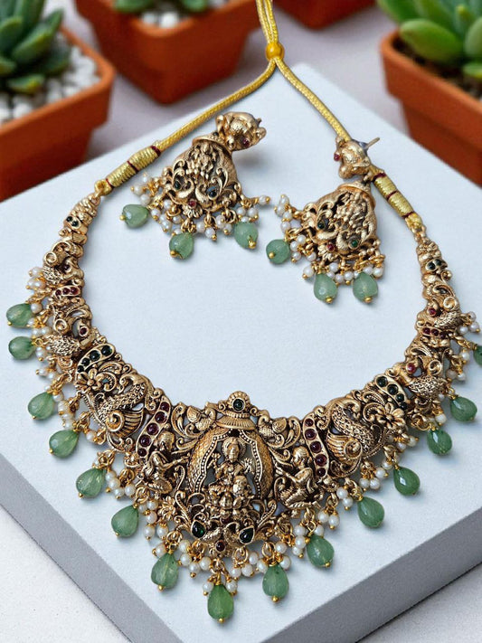 Green Beads Bridal Temple Necklace