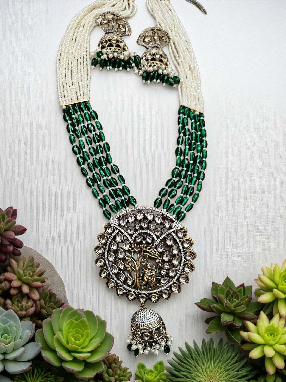 Maharani Jhumki Style Long AD Necklace