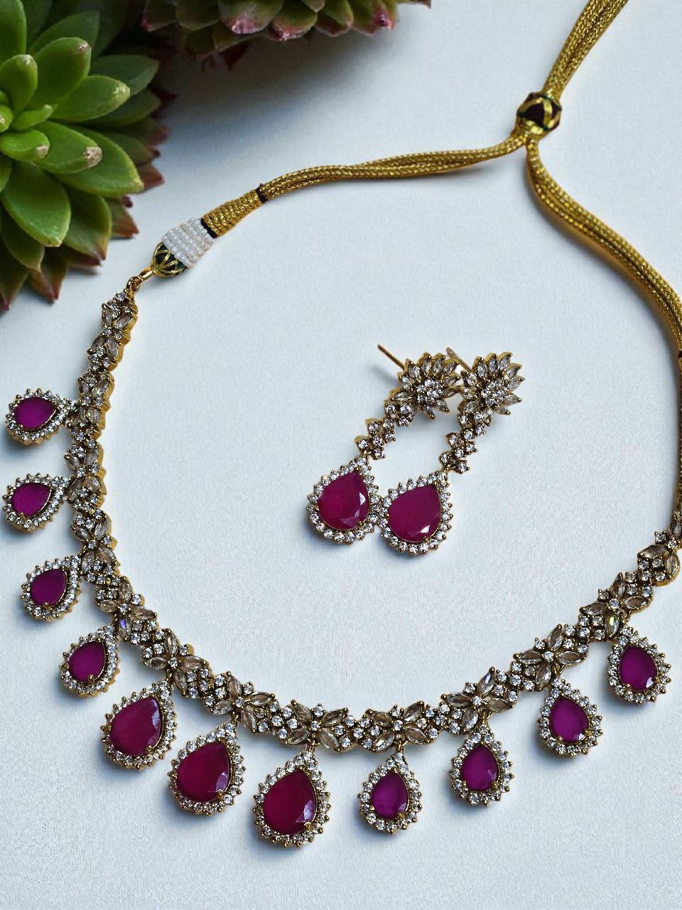 Semi-Precious Drops AD Necklace