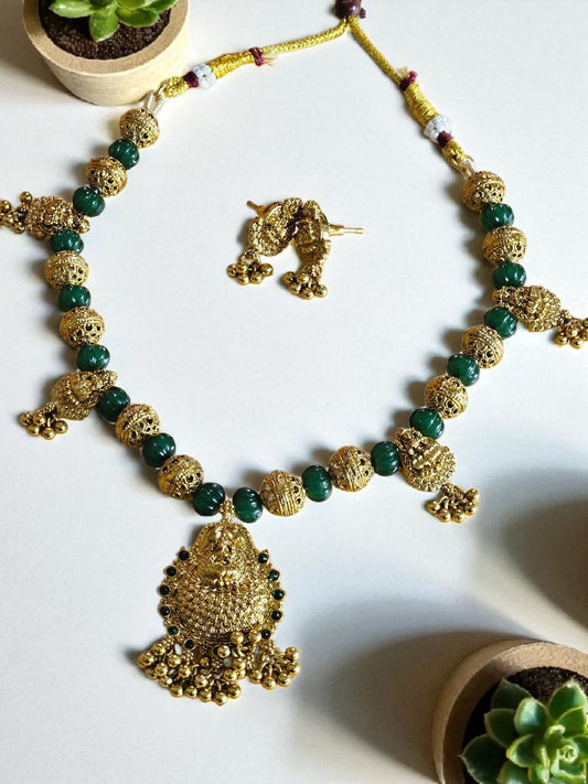 Green Laxmi Kanthi Ghungru Necklace