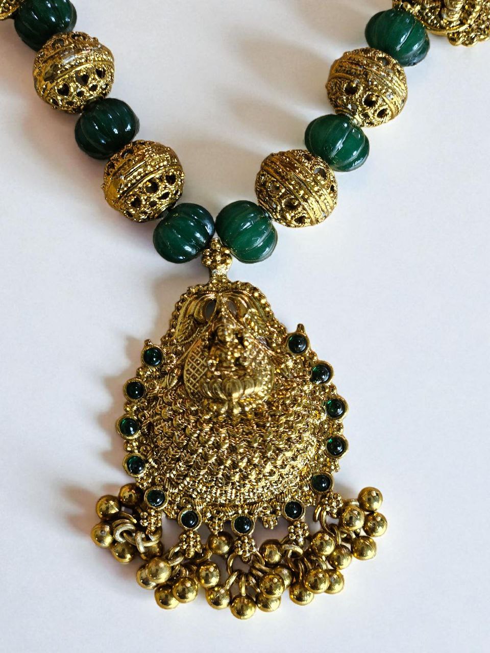 Green Laxmi Kanthi Ghungru Necklace