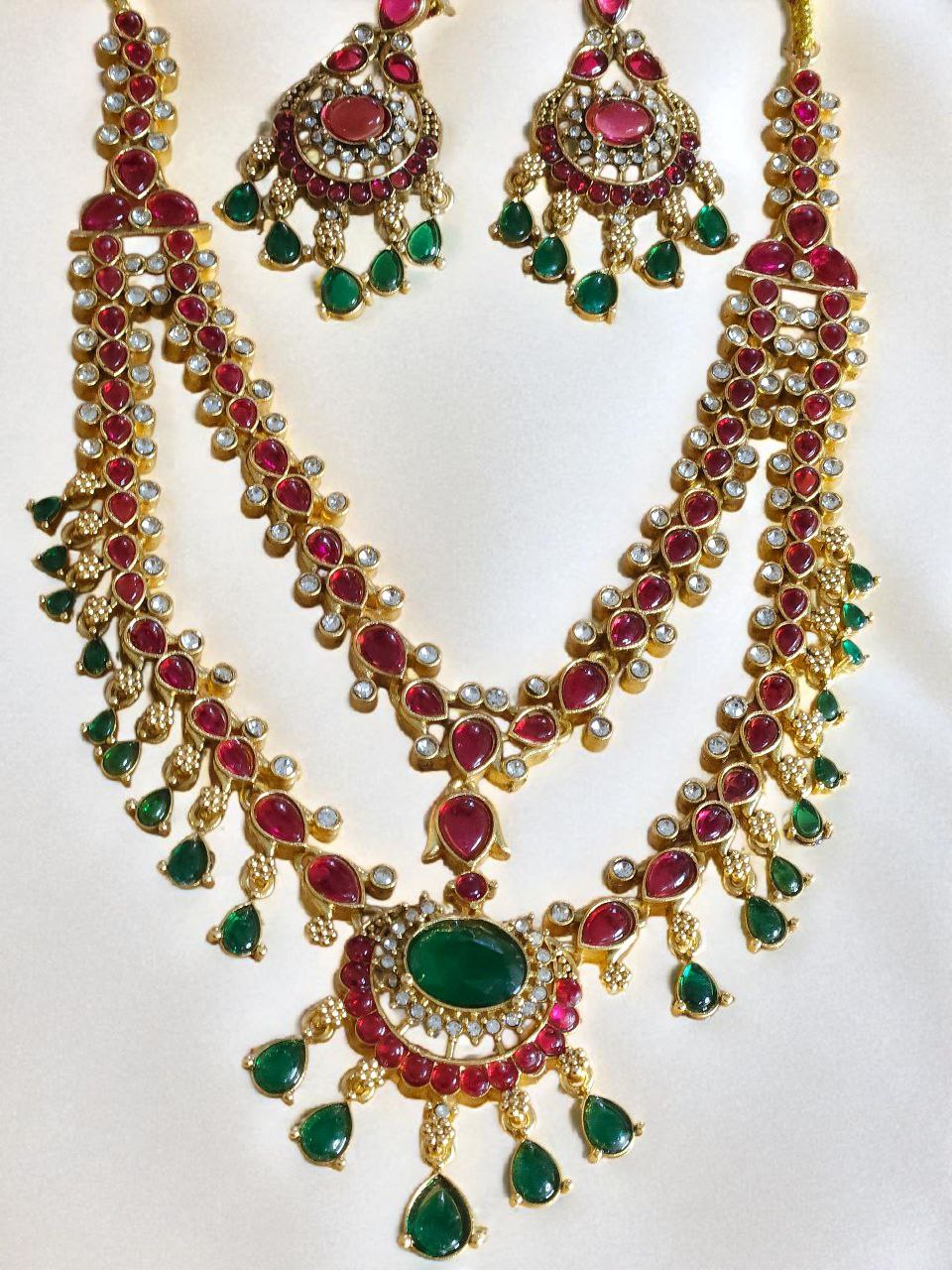 Semi-Bridal 2-Layer Drops Necklace