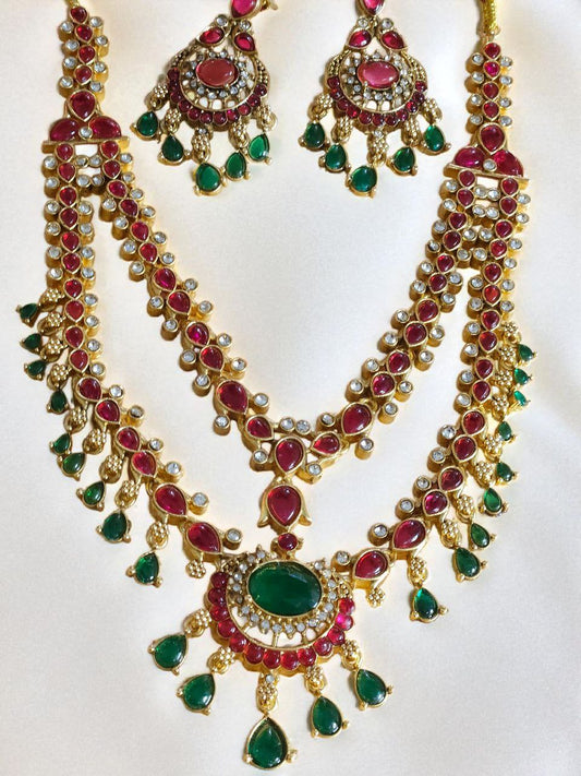 Semi-Bridal 2-Layer Drops Necklace