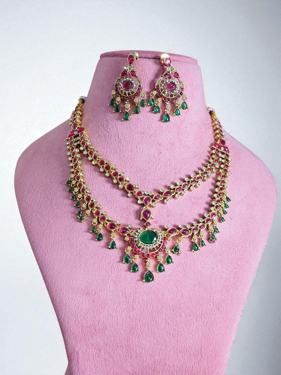 Semi-Bridal 2-Layer Drops Necklace