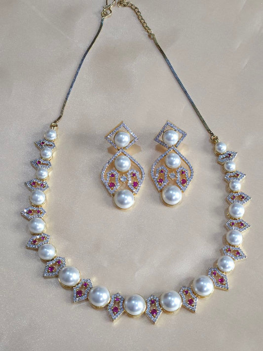 Premium Pearl Ruby AD necklace