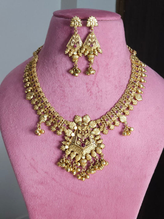 Premium Ruby Temple Ghungru Necklace