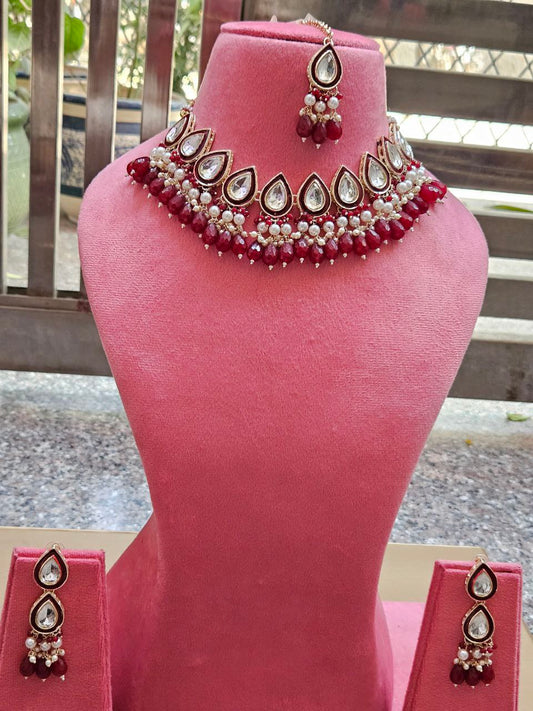 Maroon Kundan Necklace