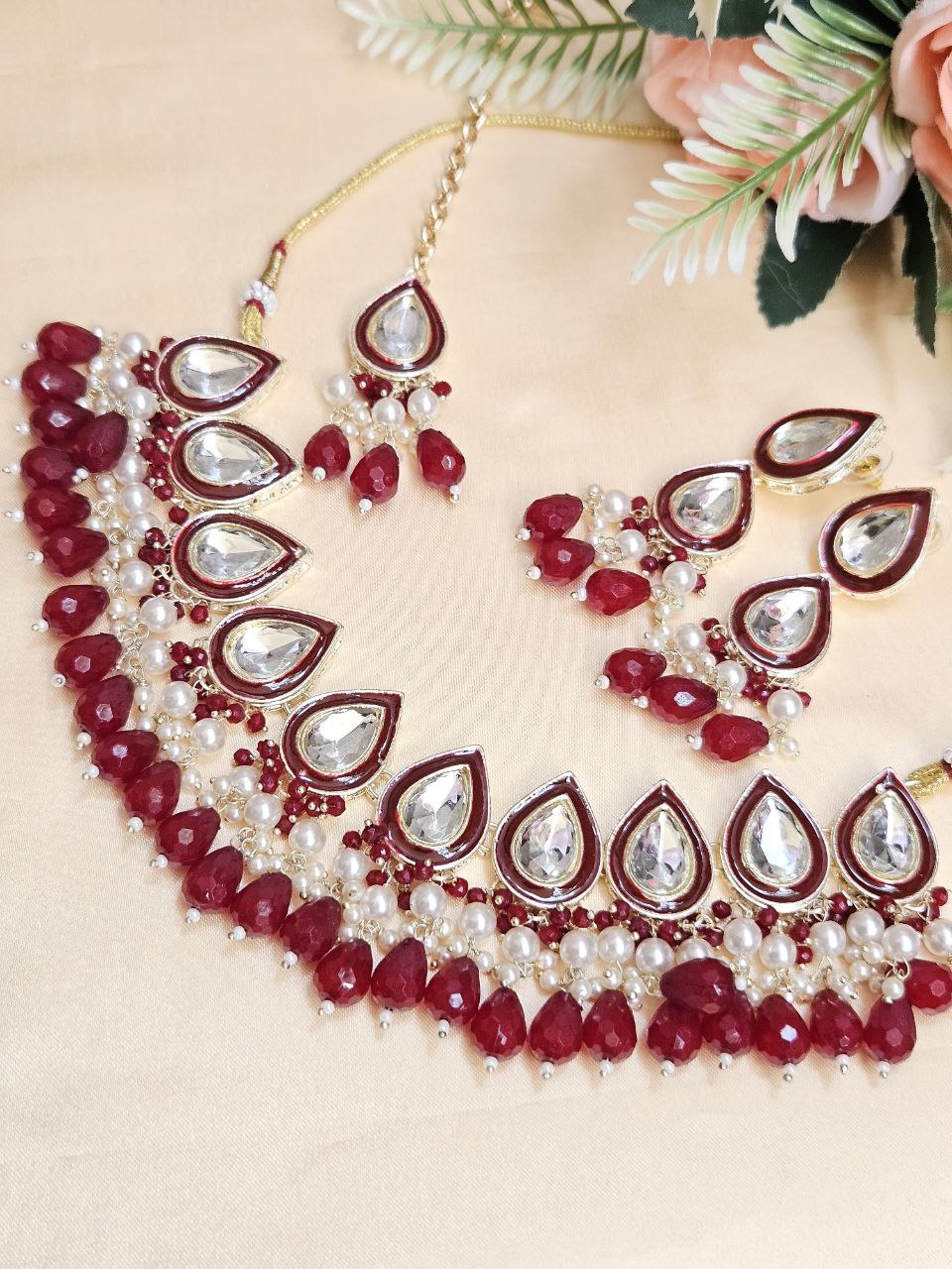Maroon Kundan Necklace