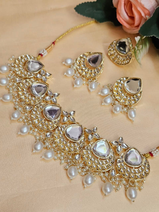 Kundan Pearl Cream Necklace